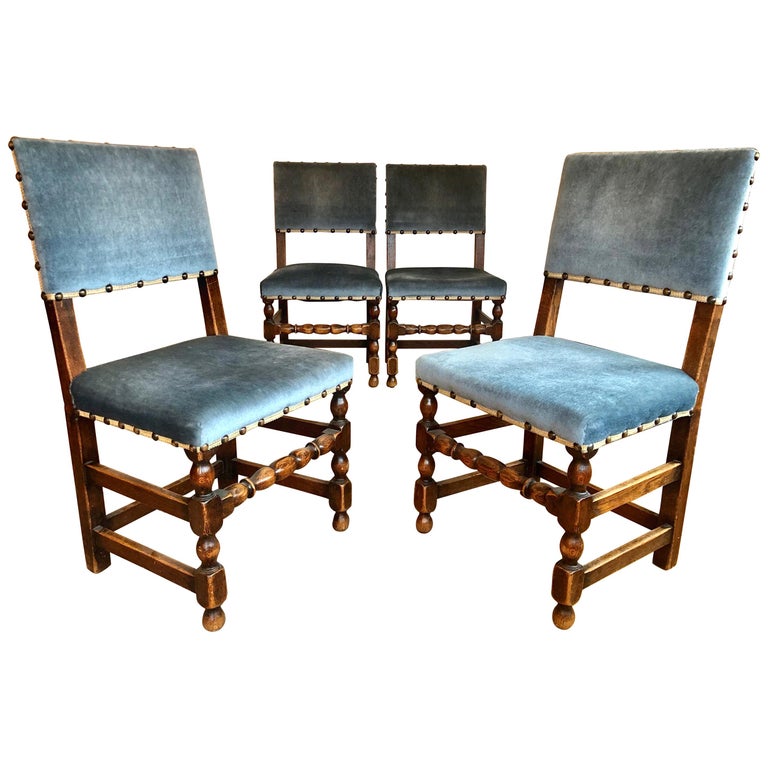 CLEARANCE Set of 4 French Country Provincial Rustic Blue Dining Castle  Chairs at 1stDibs