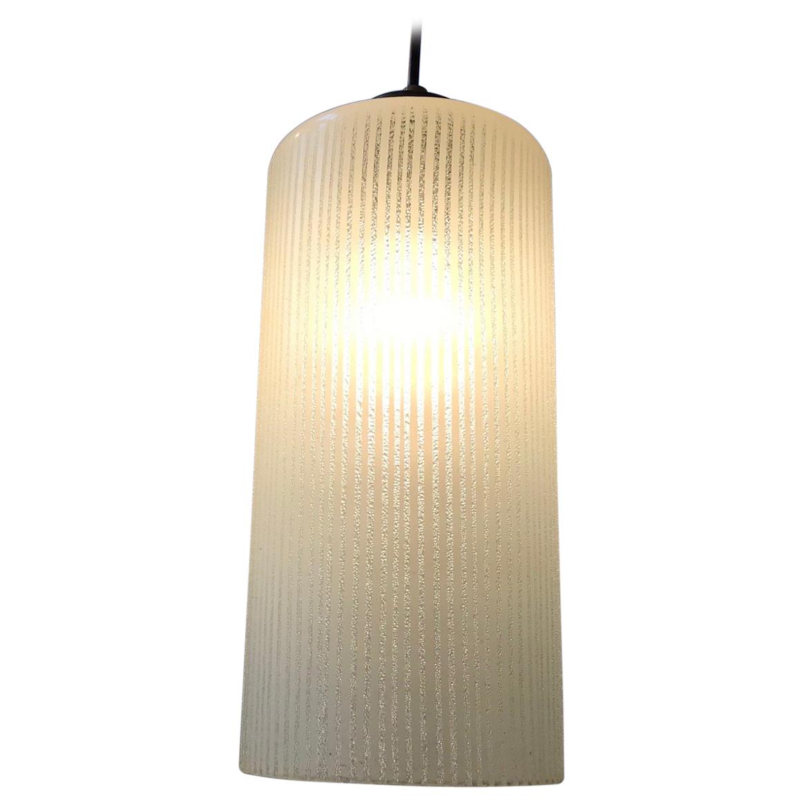 Vintage Danish Functionalist Pendant Light in Pinstriped Glass from Voss, 1950s