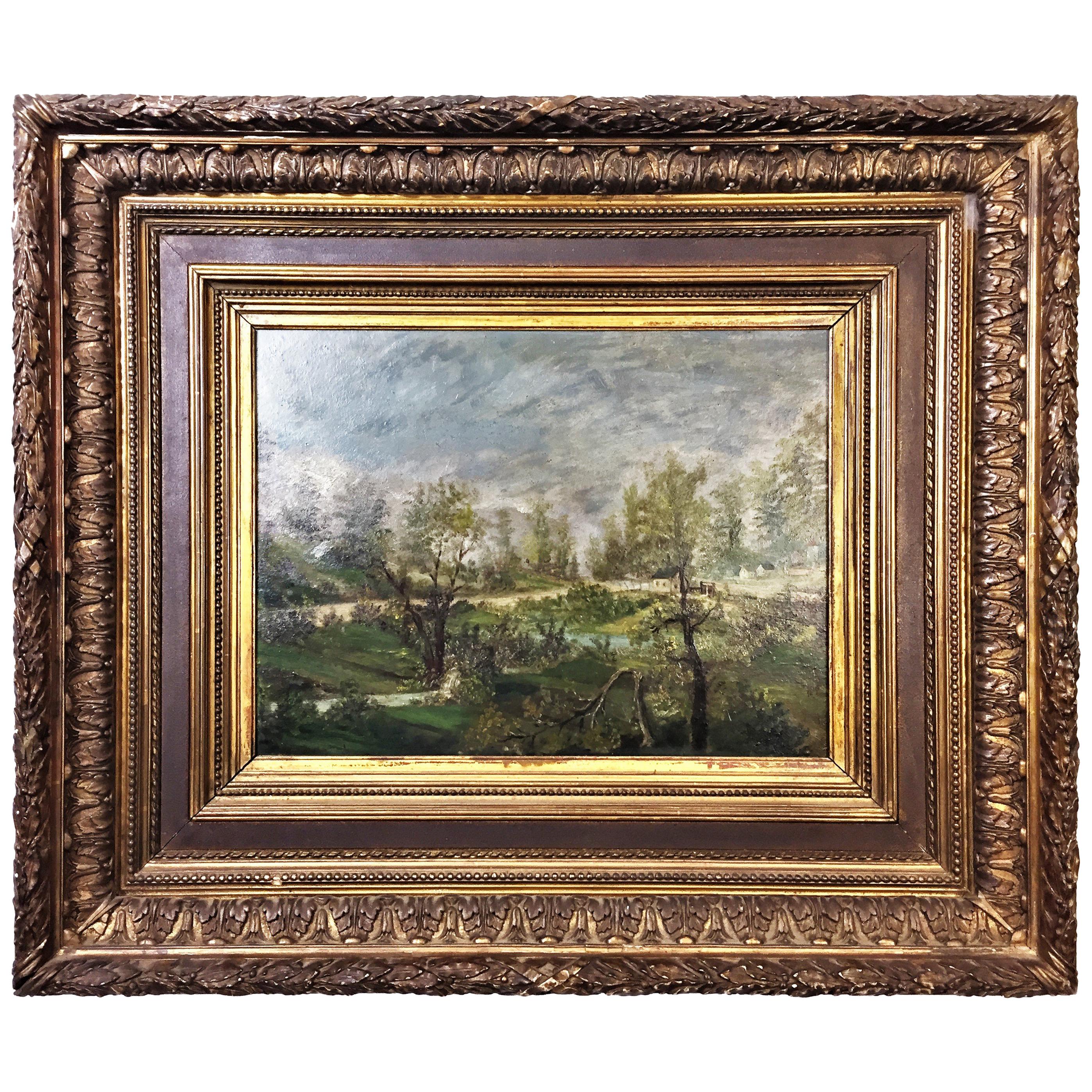 Impressionism School "Landscape with Village" Nice Frame France 19th Century