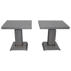 Coppia di tavolini da salotto contemporanei in Oak Oak grigio cerato e bronzo, In magazzino