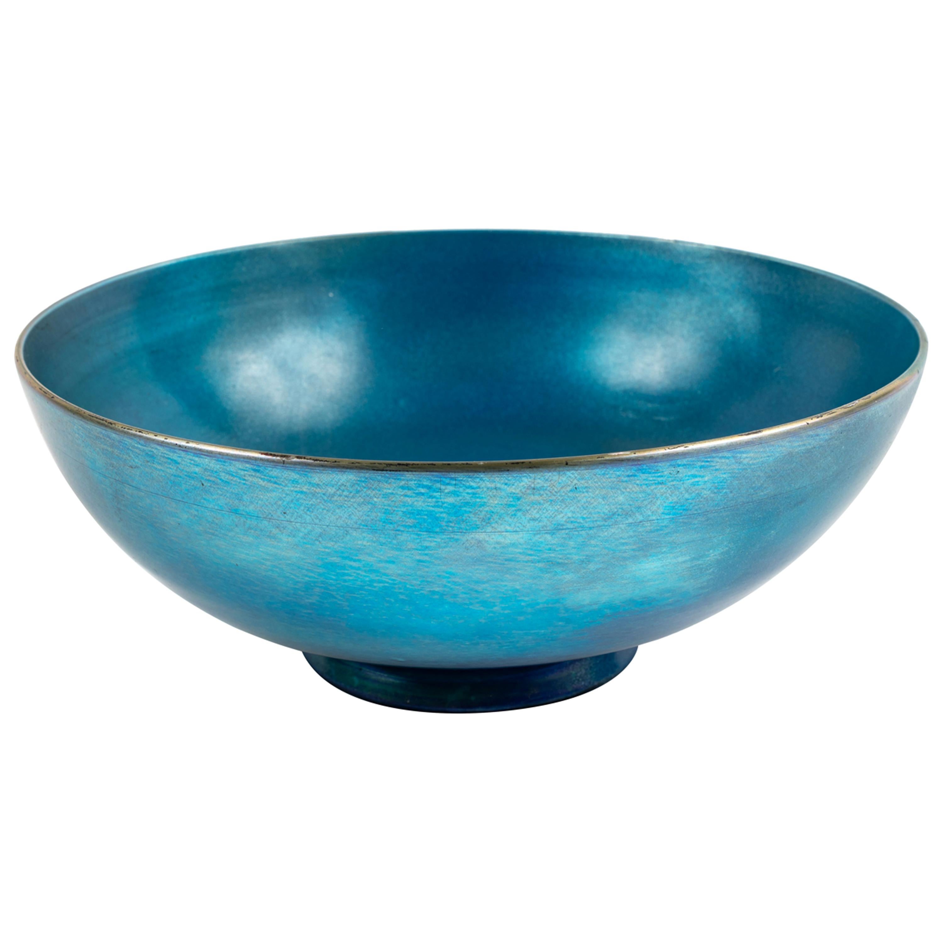 Footed Blue Steuben Aurene Bowl by Frederick Carder