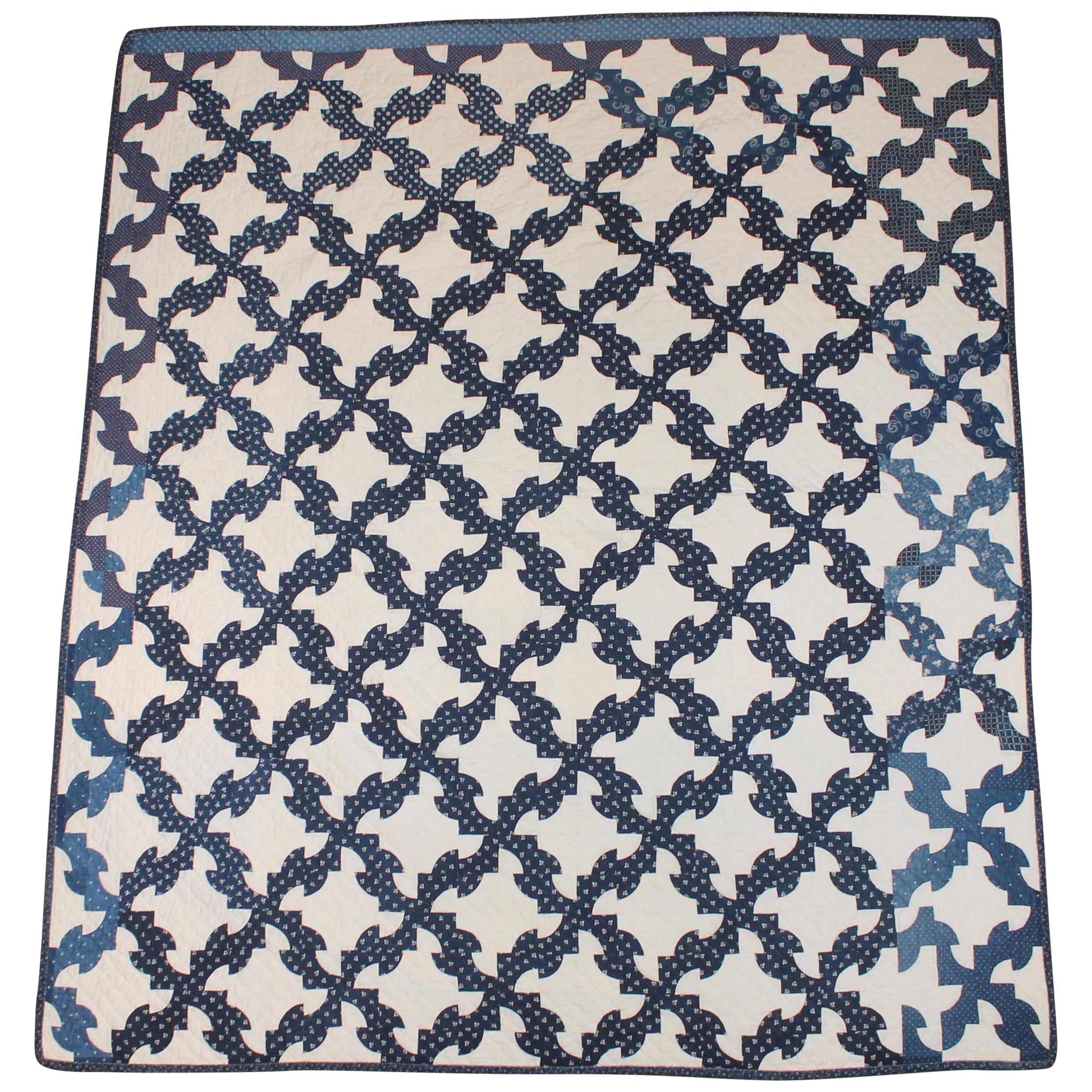 Antique Quilt Blue and White Drunkers/Drunkard's Path