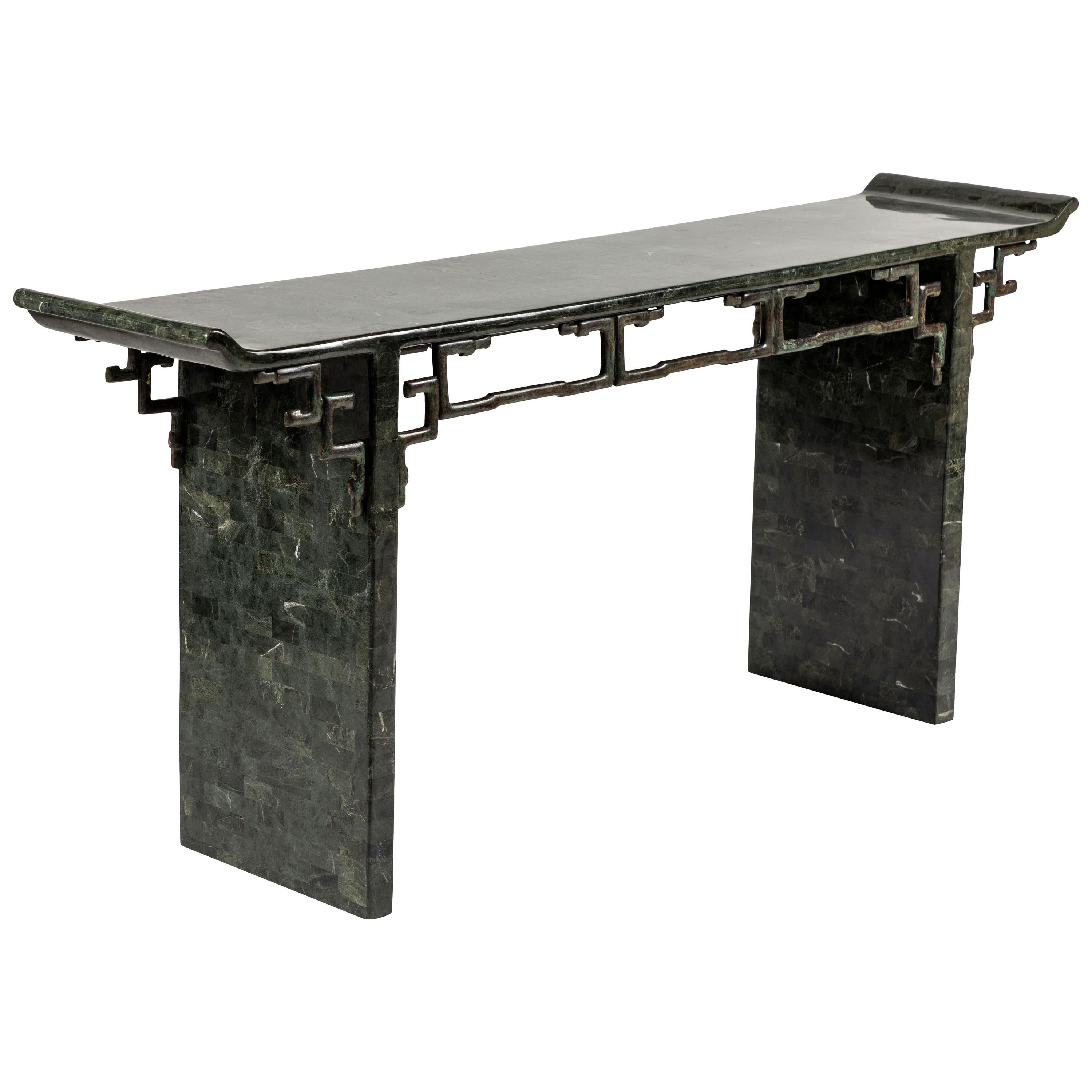 Tessellated Stone and Bronze Console Table by Maitland-Smith