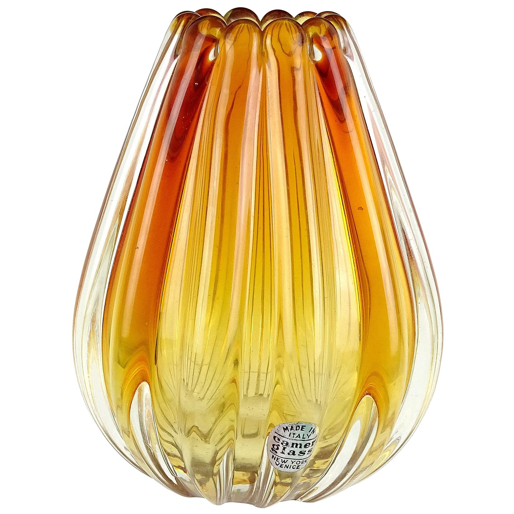 Flavio Poli Seguso Vetri d'Arte Murano Sommerso Orange Italian Art Glass Vase