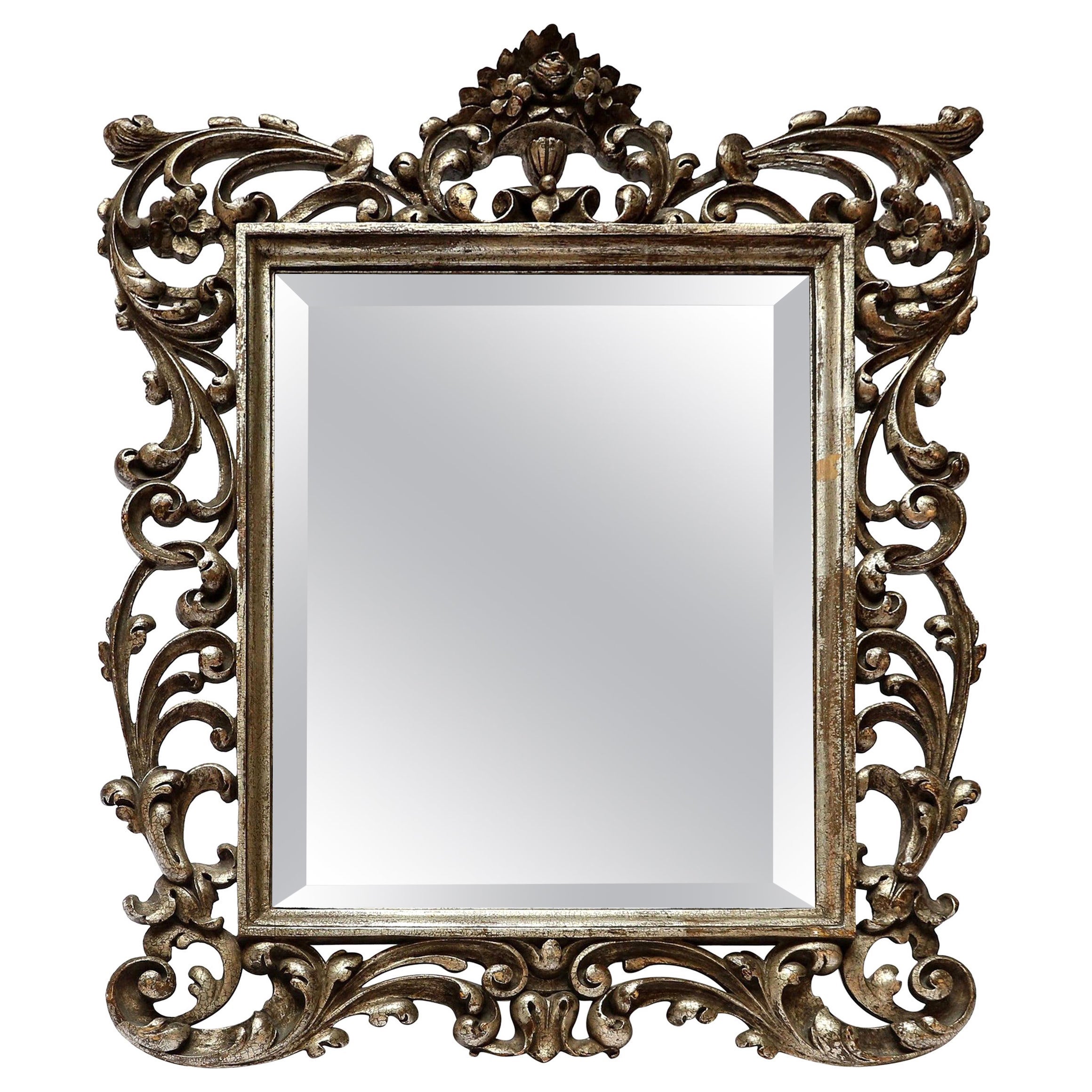 Miroir de coiffeuse ou miroir mural baroque français en bois doré du XIXe siècle