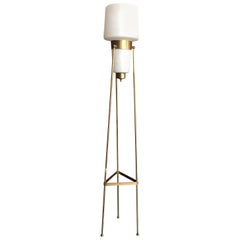 Italian Brass and Opaline Glass Tripod Floor Lamp, 1950s