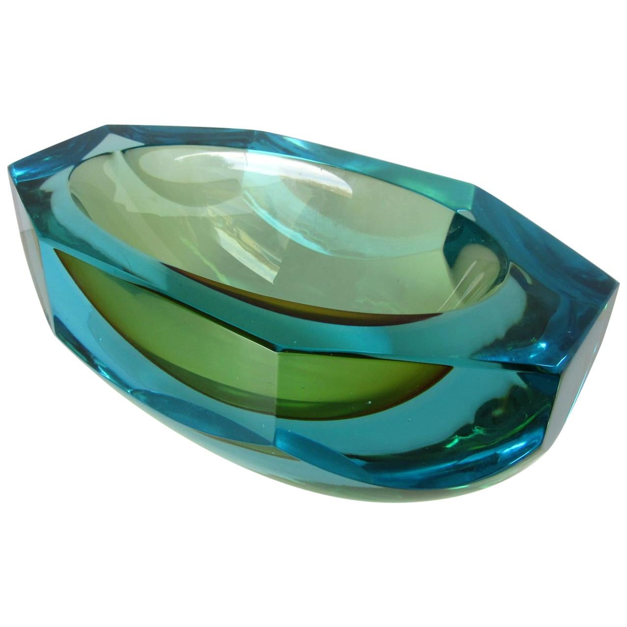 Poli Seguso Vetri d'Arte Murano Sommerso Blue Green Italian Art Glass Bowl