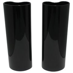 Black High Gloss Vases Organic Modern Euro '90s, Pair