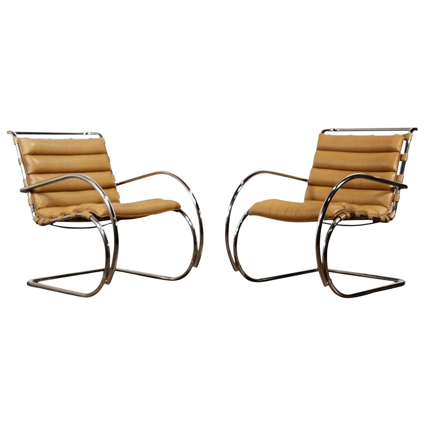 Pair of MR Armchairs by Mies van der Rohe for Knoll International, Signed 1978
