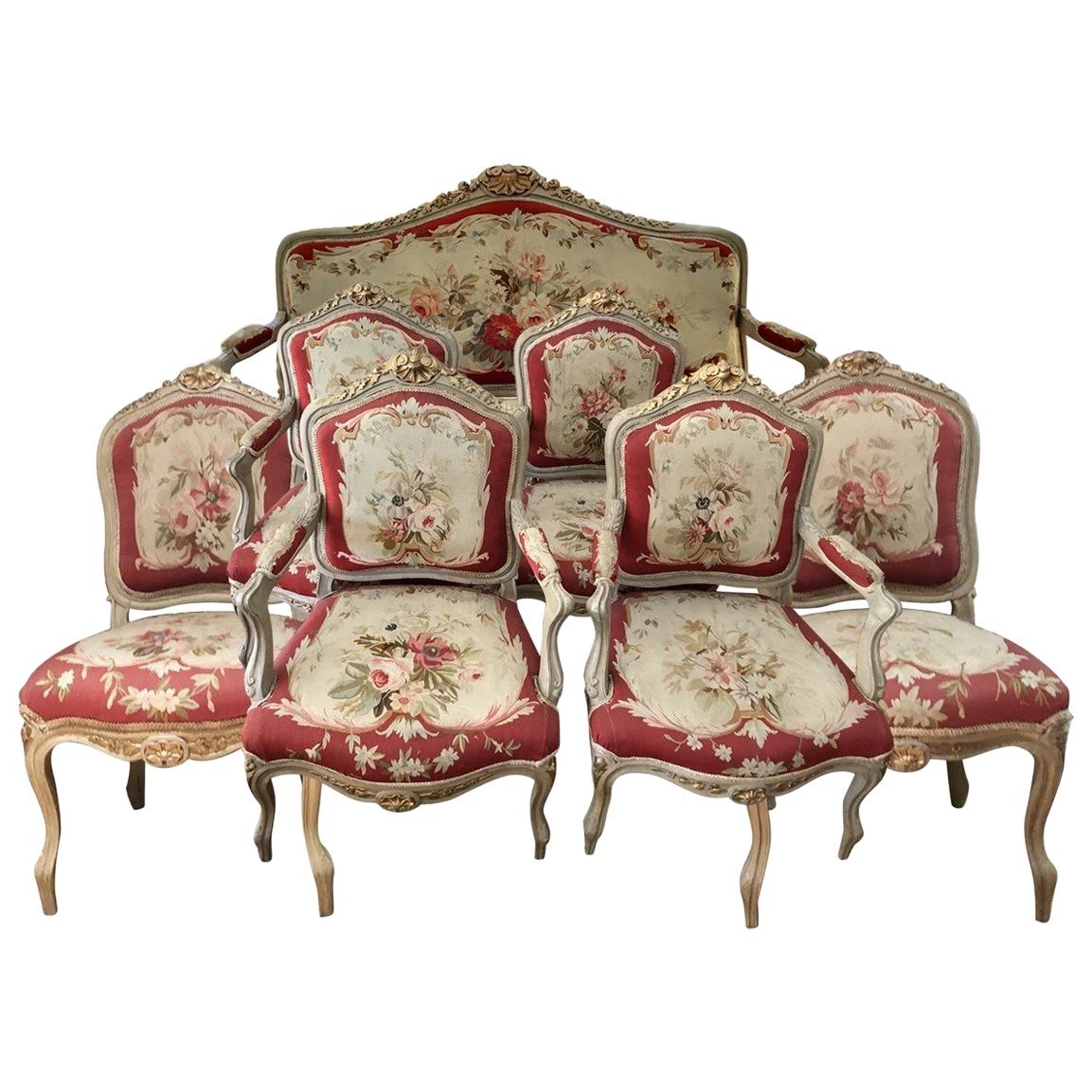 Rococo Style Aubisson Salon Suite, Late 19th Century For Sale