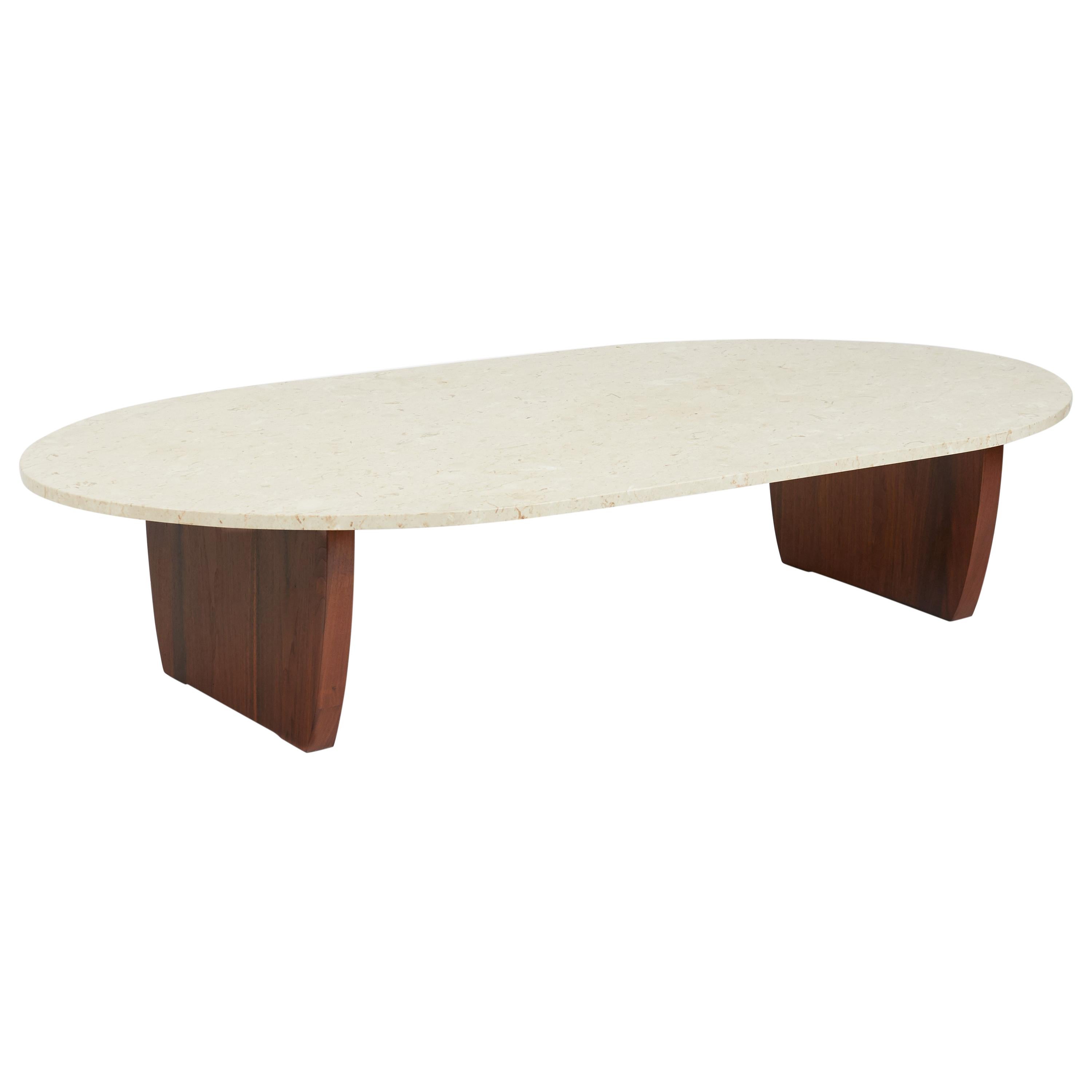 Stacked Walnut and Travertine Coffee Table by American Craftsman