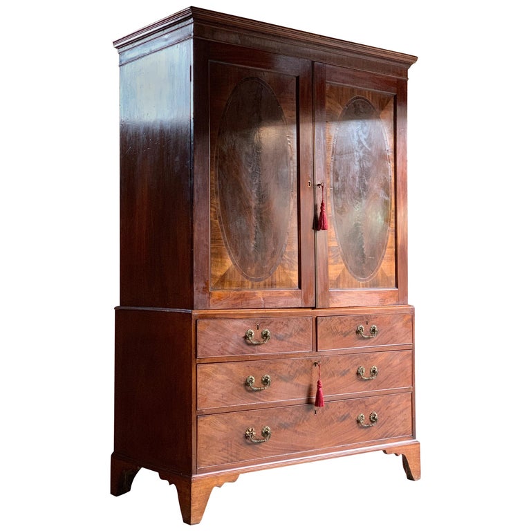 Antique Mahogany Linen Press Wardrobe Armoire George Iii 18th