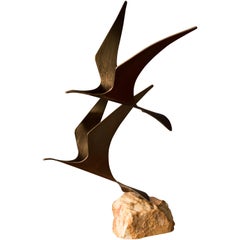 Original Brass Curtis Jere Birds on Rock Sculpture