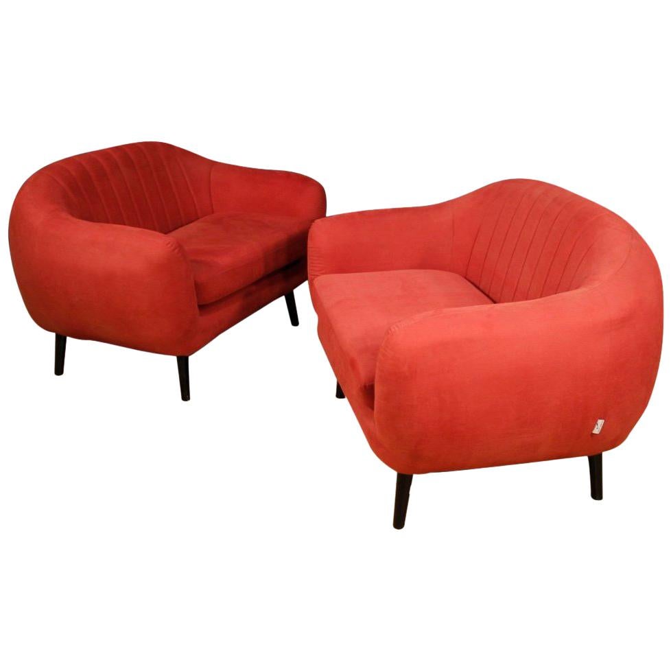 20th Century Red Fabric Pair of Italian Design Sofas, 1980