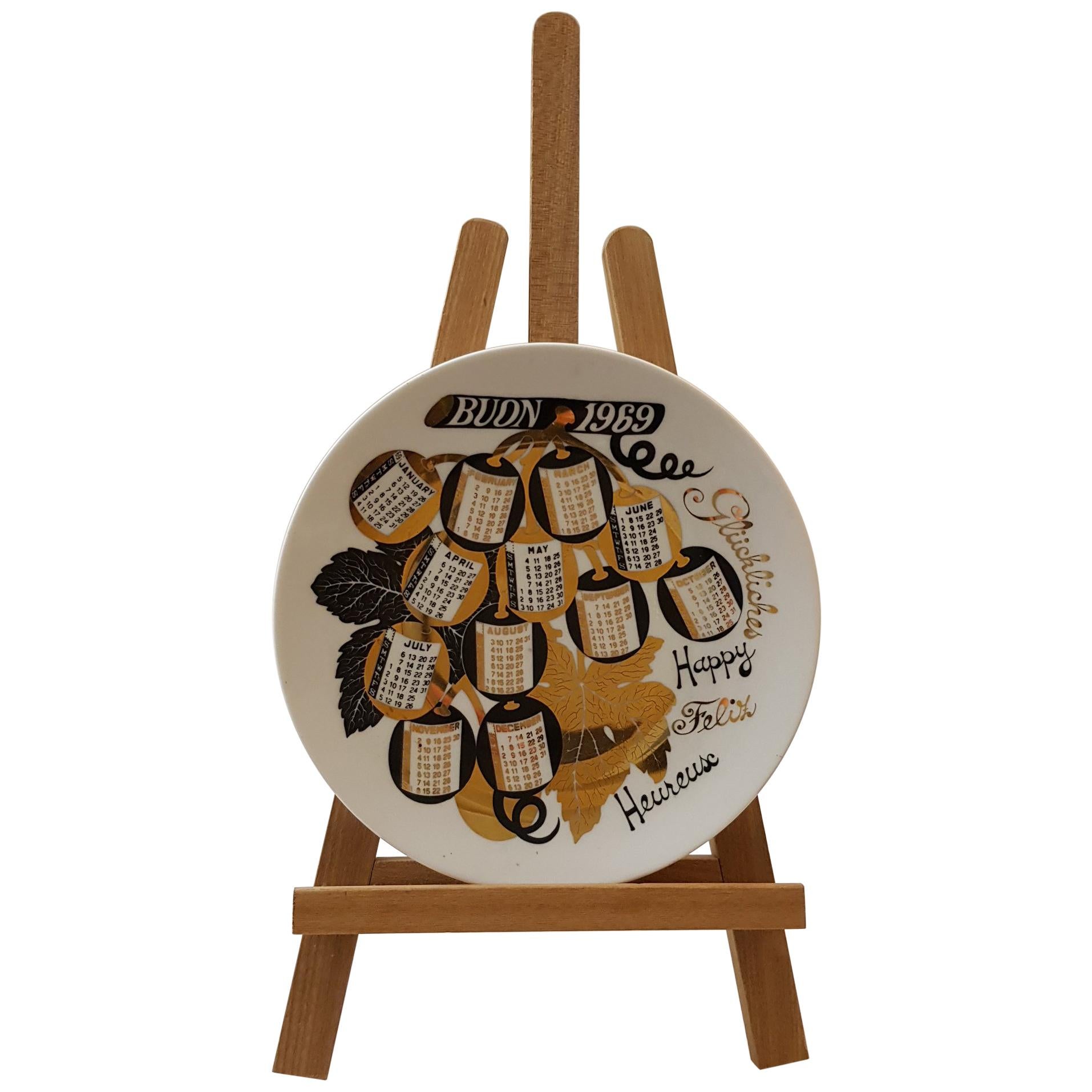 Fornasetti Modern Art Italy Milano Ceramic Calendar Dish, 1969