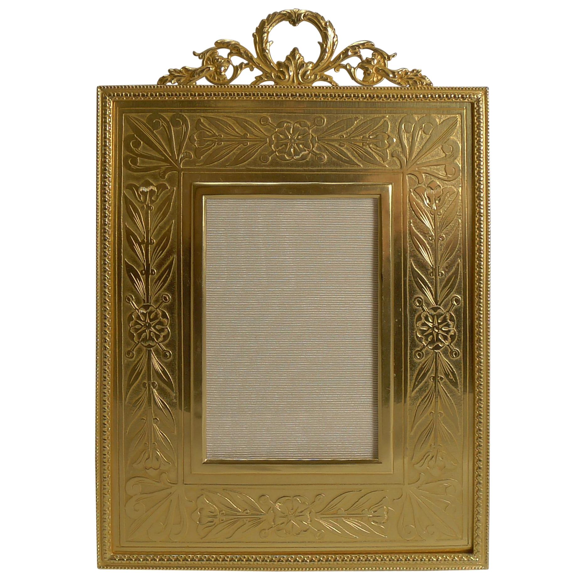 Top Quality French Gilded Bronze Photograph Frame, Engraved Slip, circa 1900
