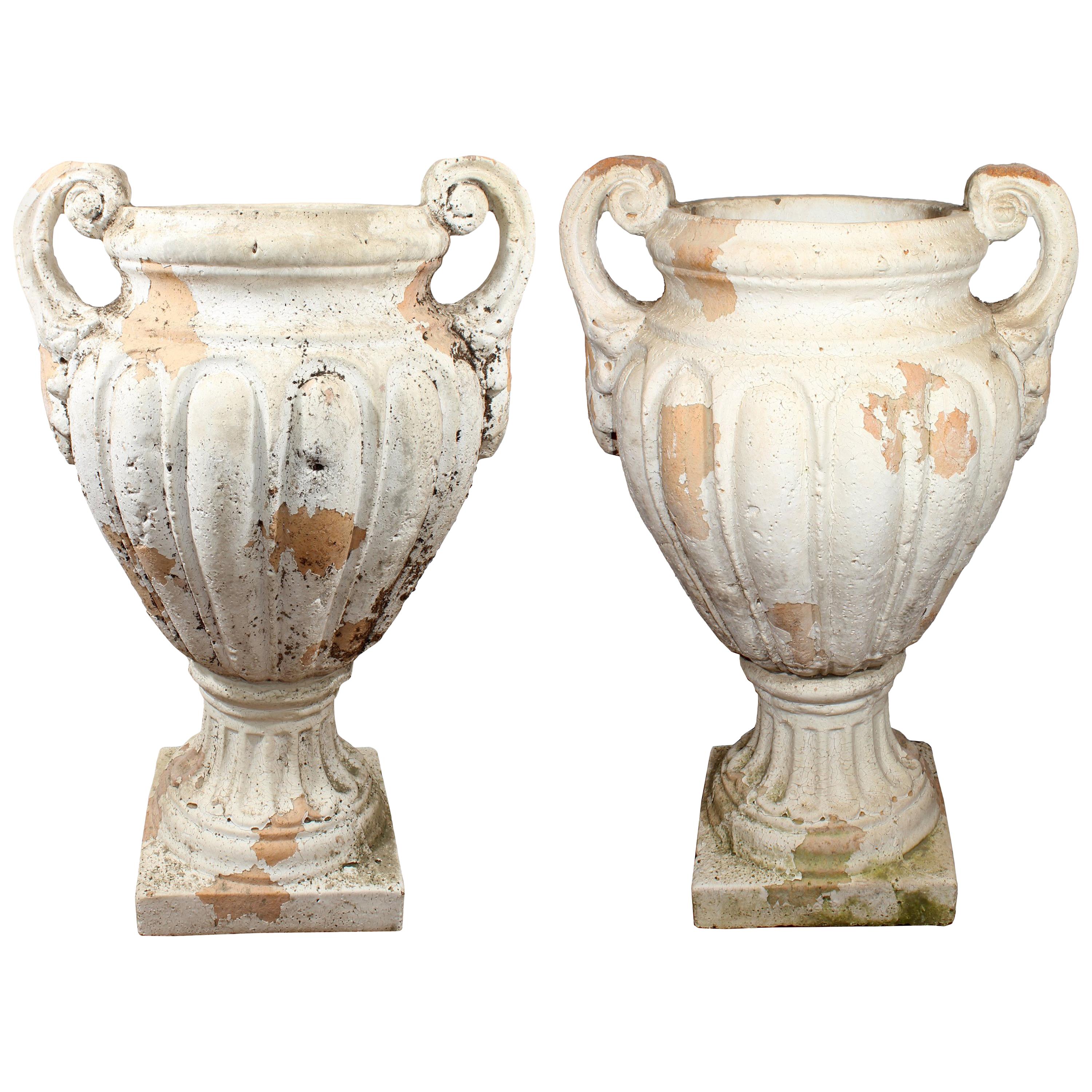 Pair of Natural French Terracotta Urns with Handles