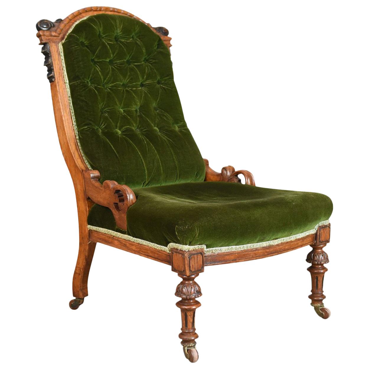 Antique Chair, Scottish, Oak, Button Back, Nursing, Salon, Victorian, circa 1850