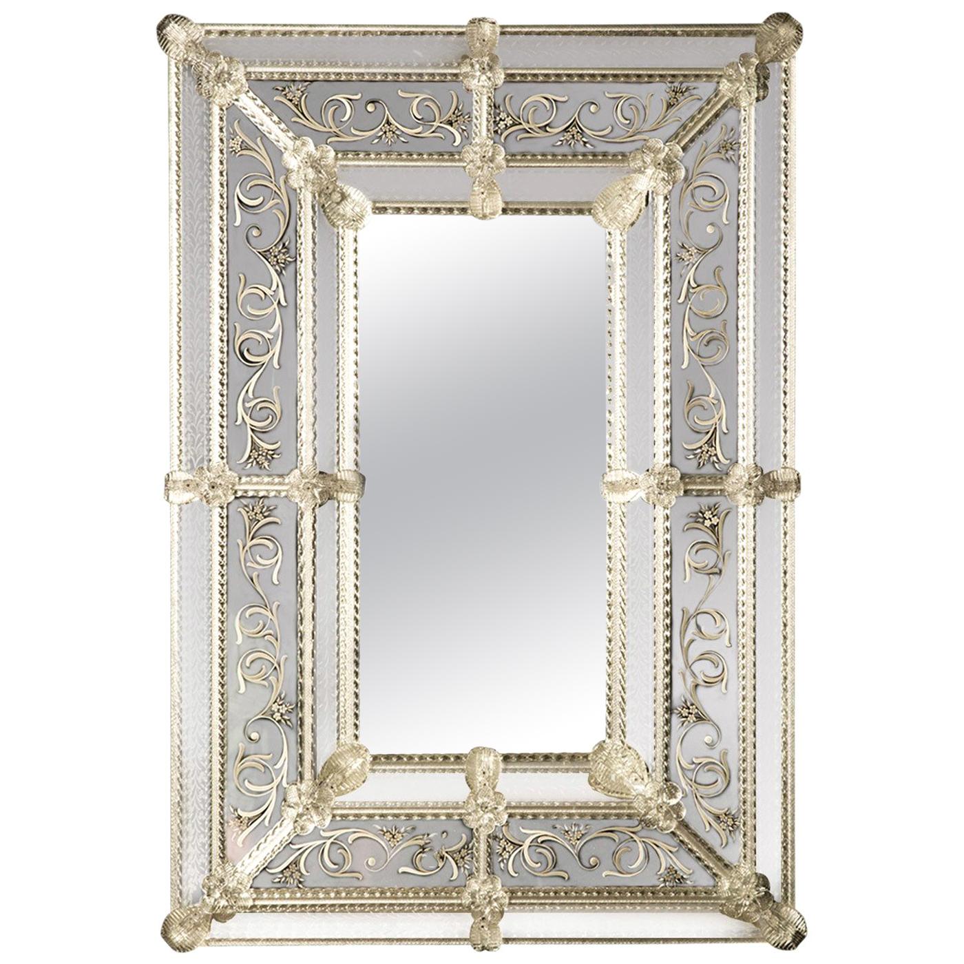 Inciso Venetian Glass Mirror by Ongaro e Fuga For Sale