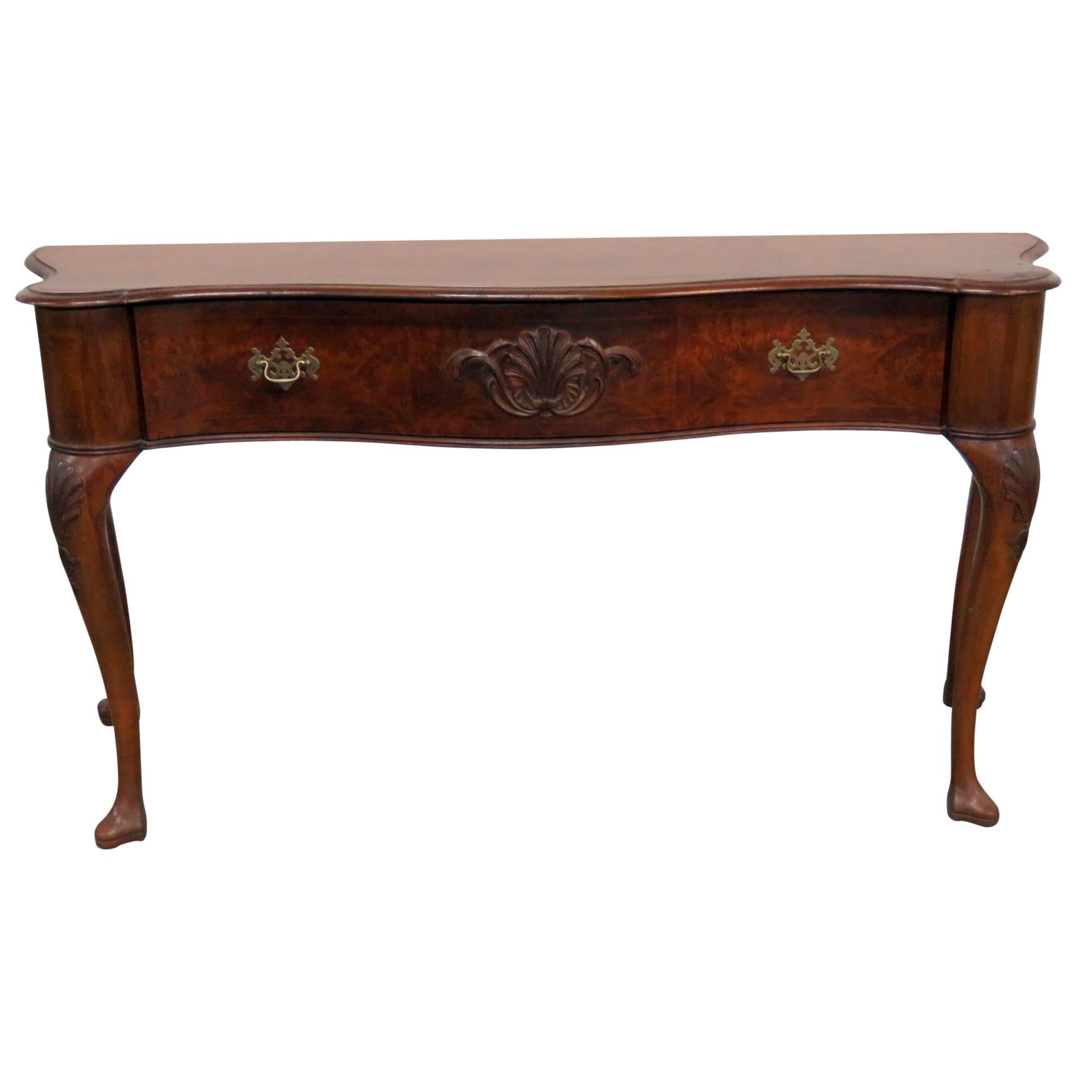 Queen Anne Style Burled Walnut Console Table