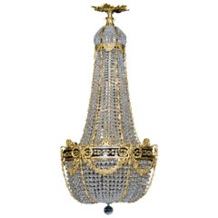 Cut-Crystal Tent and Bag Chandelier with an Enamel Band, circa 1880