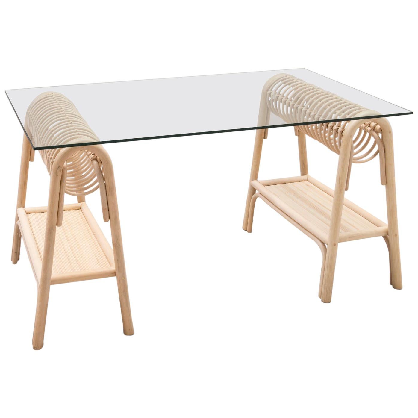 Französisch Modern Design Rattan und Glas Schreibtisch