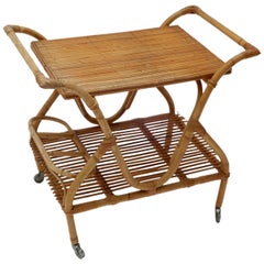 Italian Bamboo Rattan Bar Cart, 1950s