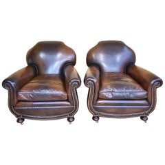 Quality Pair of Antique 20th Century Leather Club Armchairs
