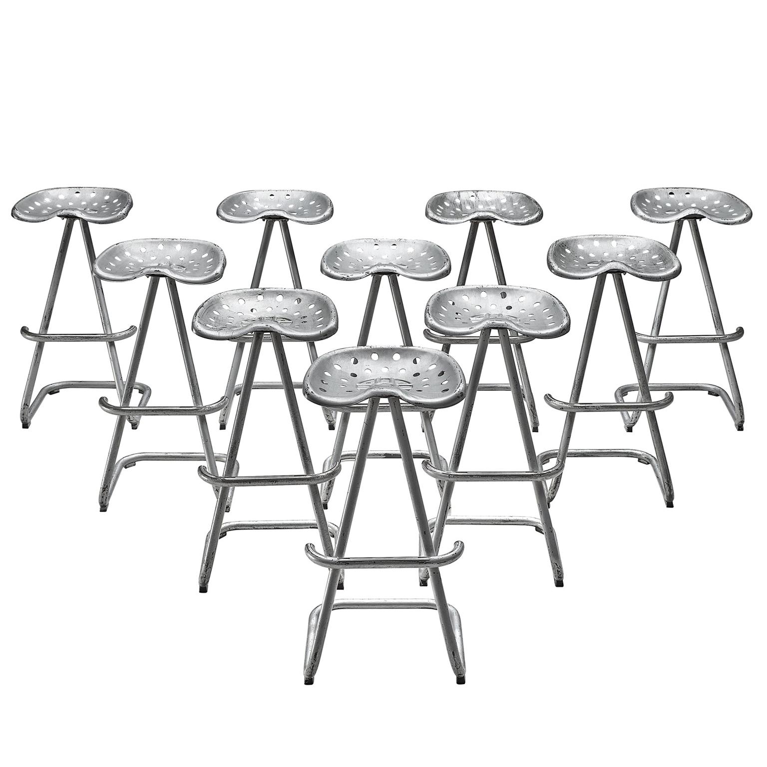 Set of Ten "Tractor" Silver Stools, 1960s