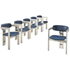 Augusto Savini Set of Six 'Pamplona' Chairs in Blue Leather