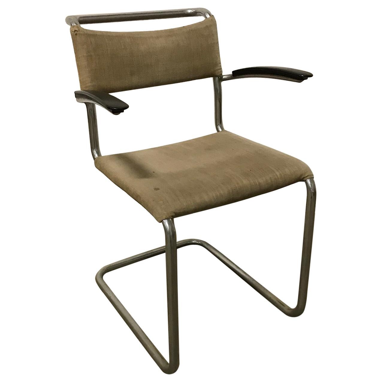 1930, W.H. Gispen, Original Very Early 204 Chair with Horse Hair Filling
