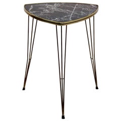 Formica and Brass Tripod Side Table with Marble Print, 1950s Belgium