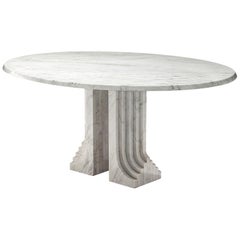 Italian Oval Dining Table in White Marble