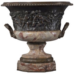 Antique Louis XVI Style Patinated Bronze and Marble Jardinière after Clodion, circa 1870