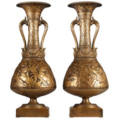 Pair of Neo-Greek Amphoras Vases by F. Levillain and F. Barbedienne, Circa 1880