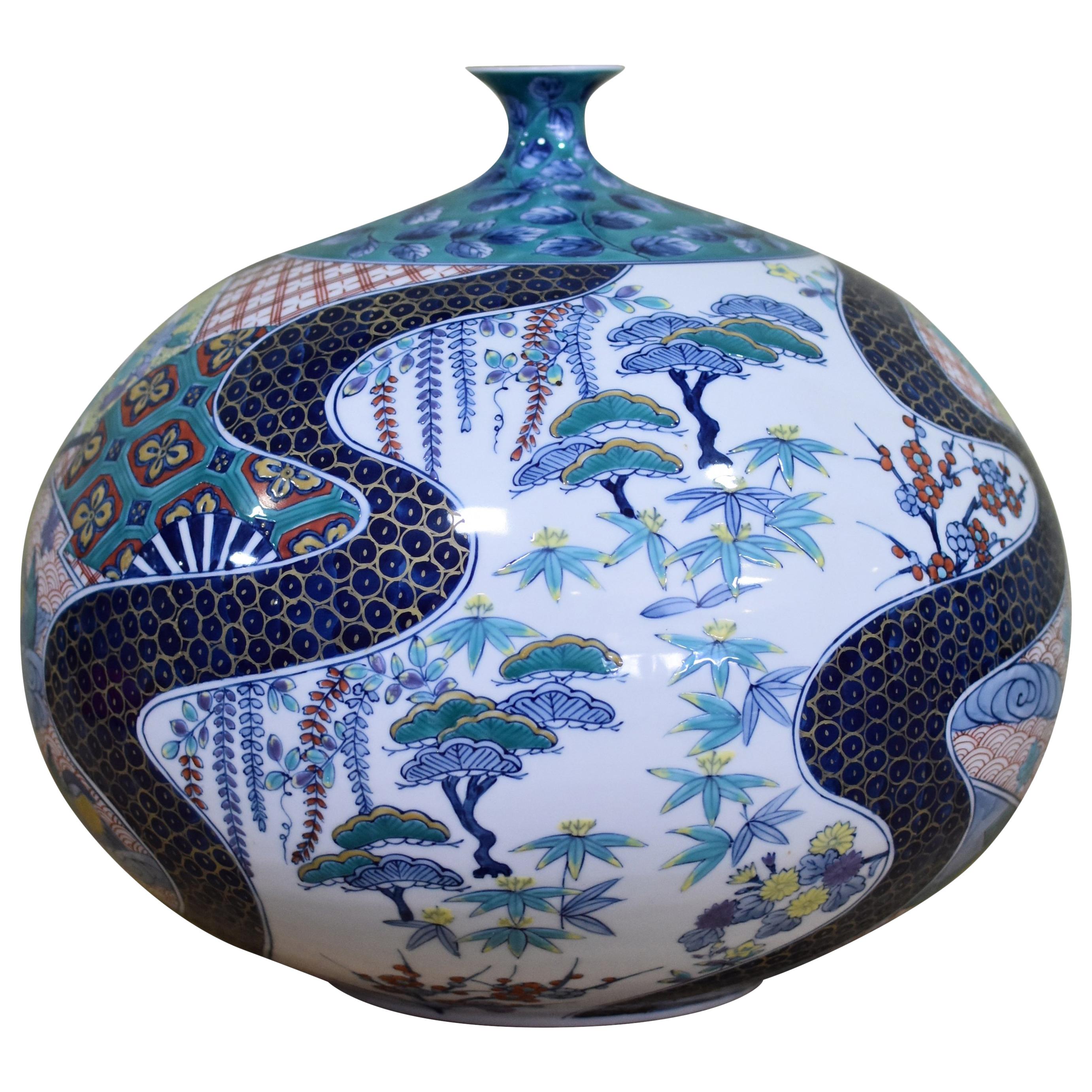 Große blau-grüne Porzellanvase von japanischem Meisterkünstler