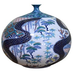 Große blau-grüne Porzellanvase von japanischem Meisterkünstler