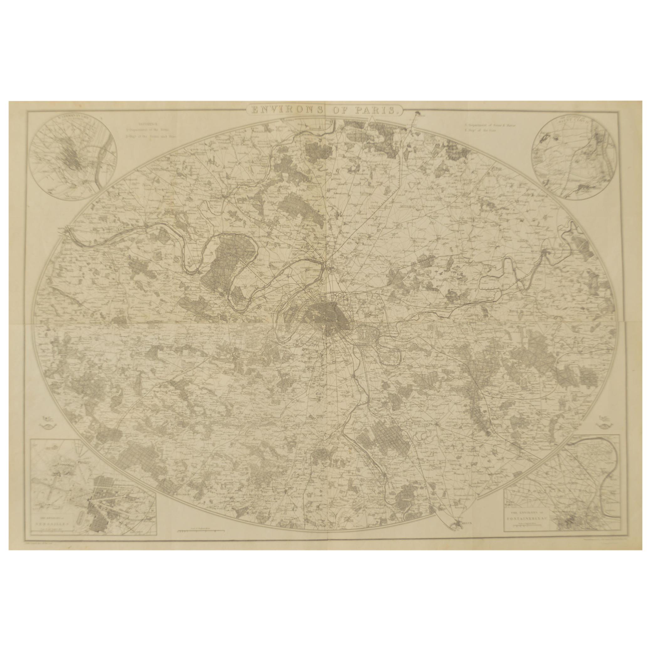 Original Large Antique Map of Paris, France by John Dower, 1861.