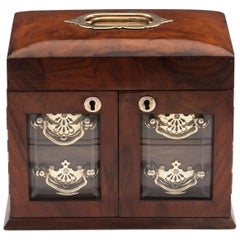 Antique Walnut Brass Glazed Jewelry Cabinet