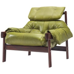 Percival Lafer Lounge Chair in Green Leather and Rosewood