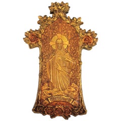 Stile Art Nouveau Antonio Gaudí Gesù Cristo in bassorilievo policromo in stucco