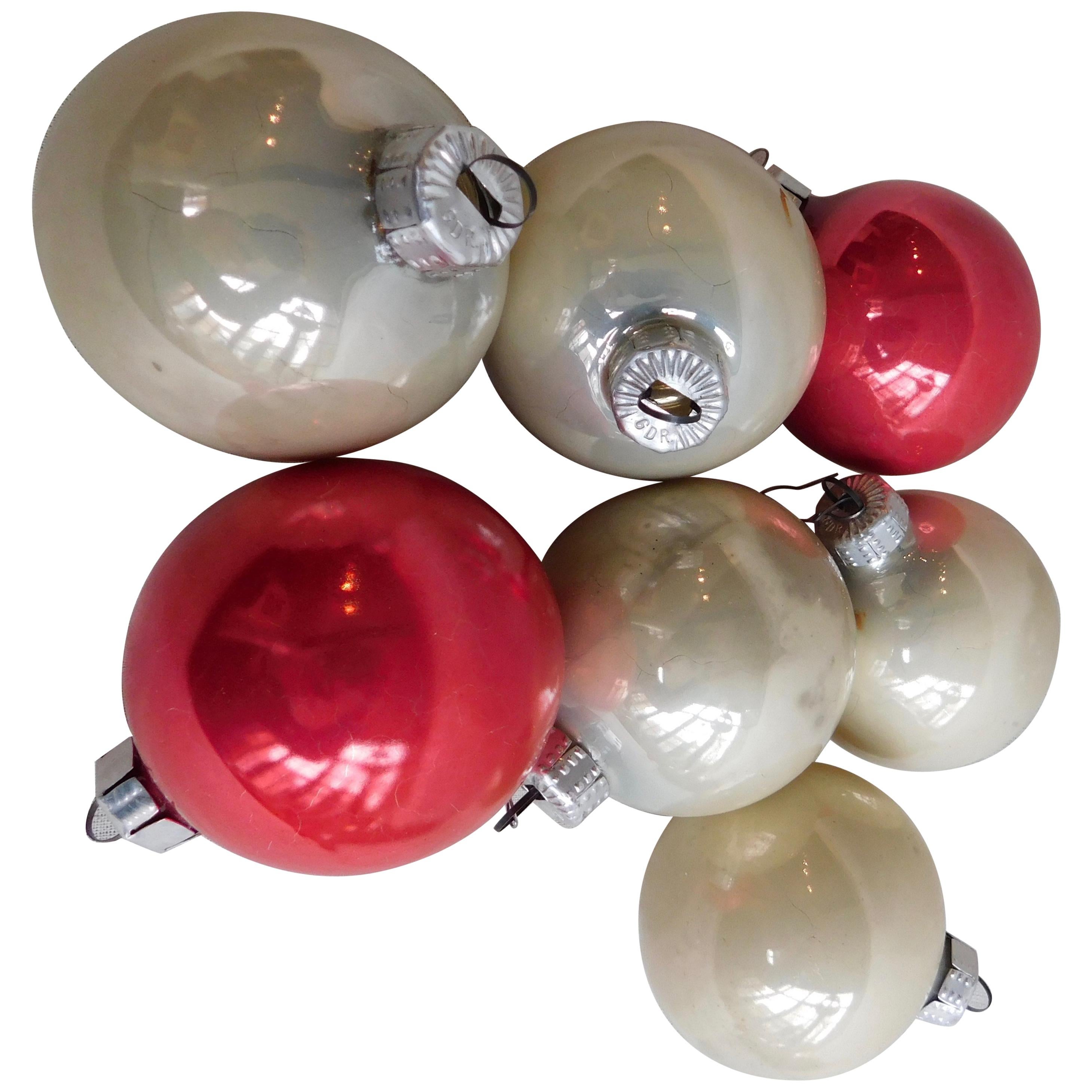 Seven Vintage German Mercury Glass Christmas Tree Ornaments im Angebot