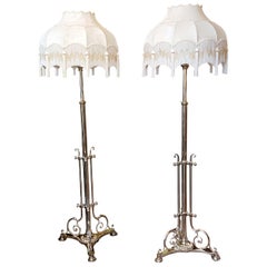 Antique Pair of Victorian Brass Adjustable Standard Lamps