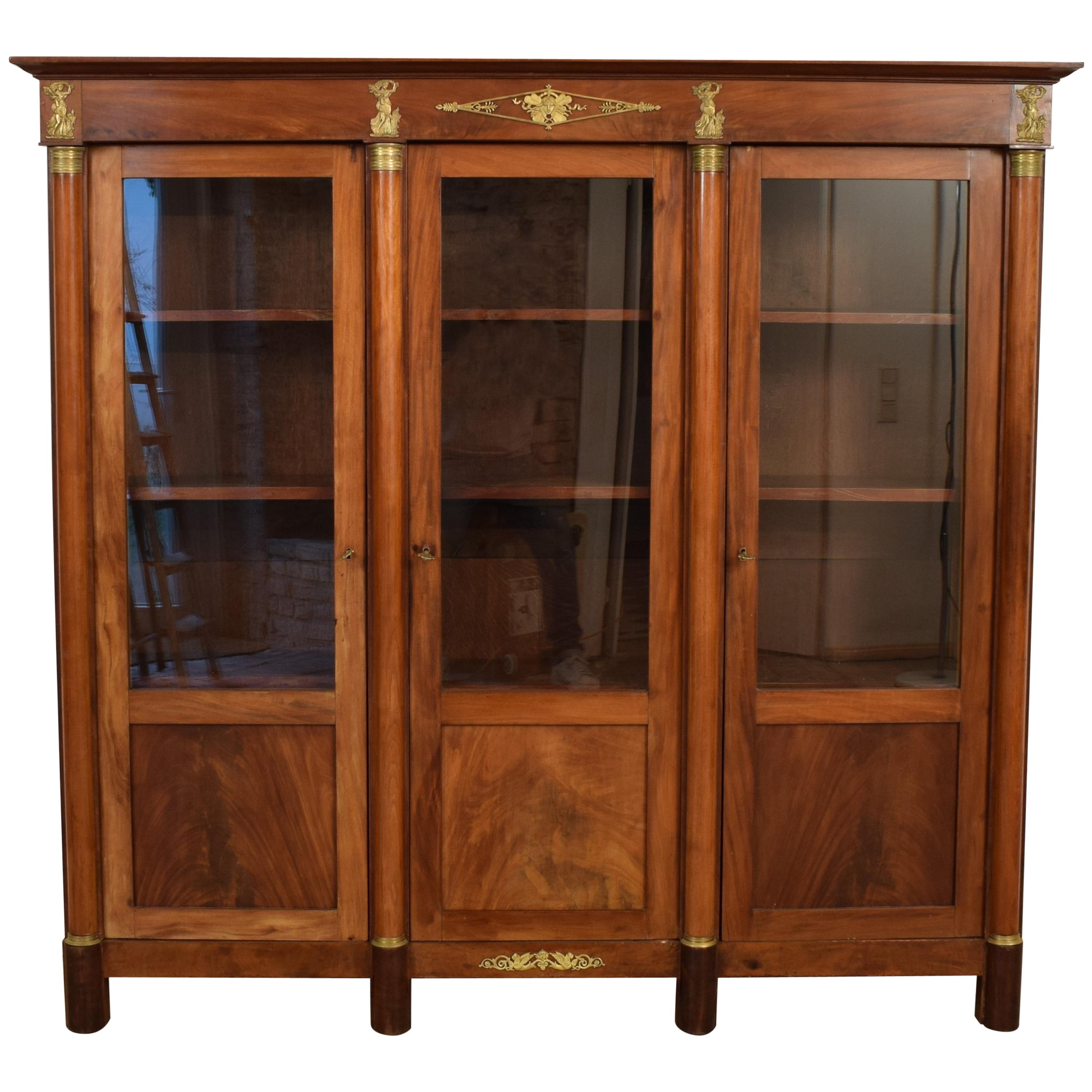 Early 19th Century Antique French Empire Mahogany Display Cabinet/Bookcase