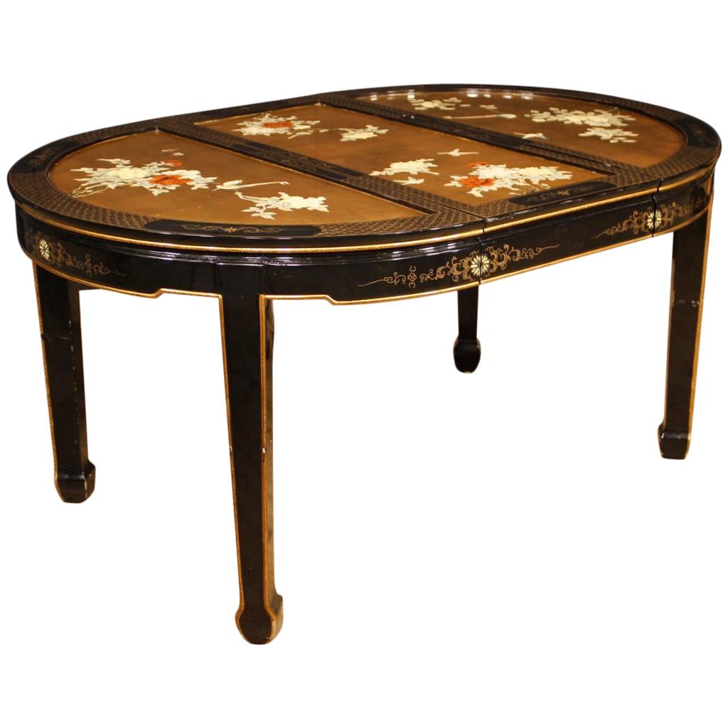 20th Century Lacquered, Painted and Gilt Chinoiserie Wood French Table, 1970
