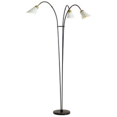 Italy Floor Lamp with White Shades Brass, 1950s