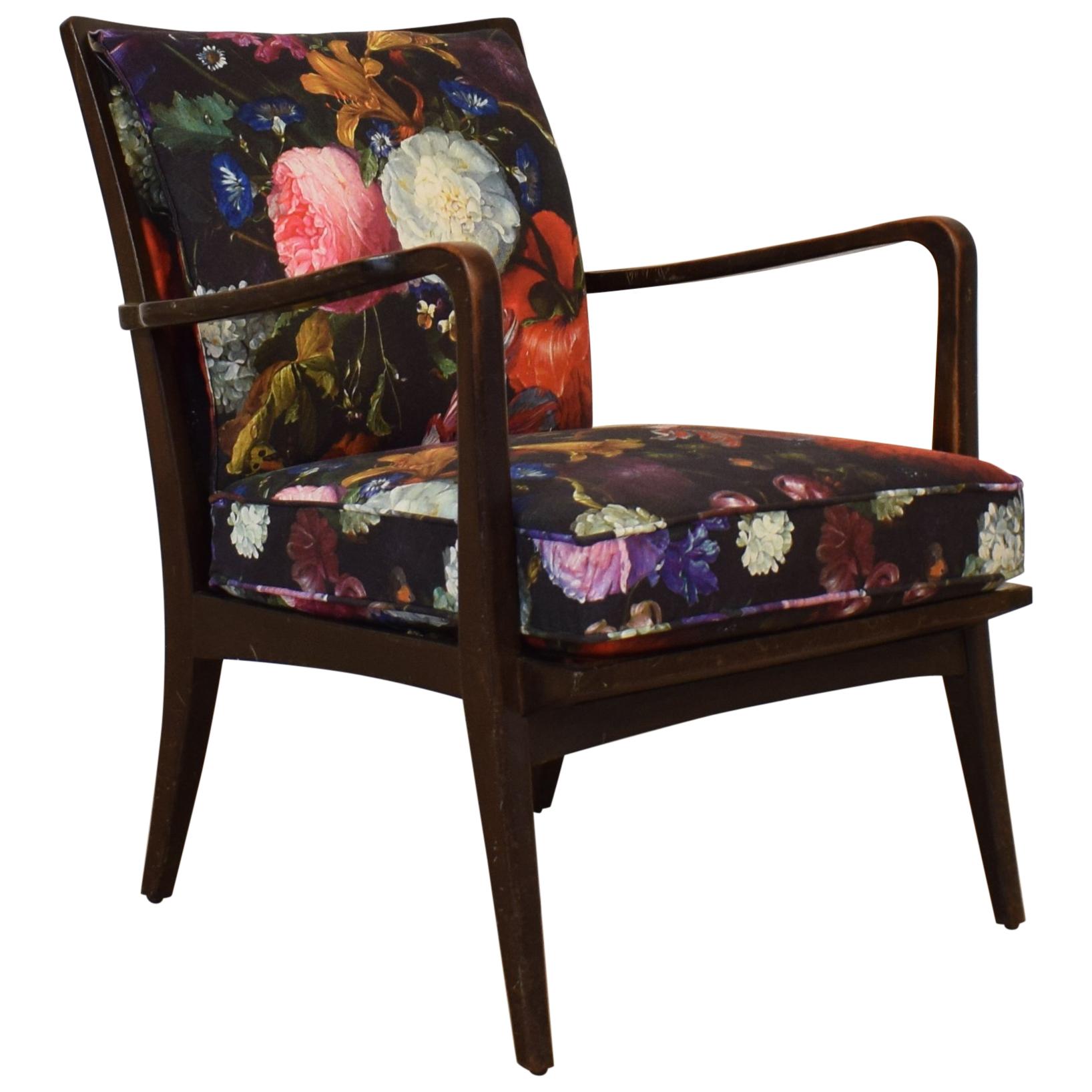 Art Deco Armchair by Knoll Antimott with Flower Upholstery, circa 1928