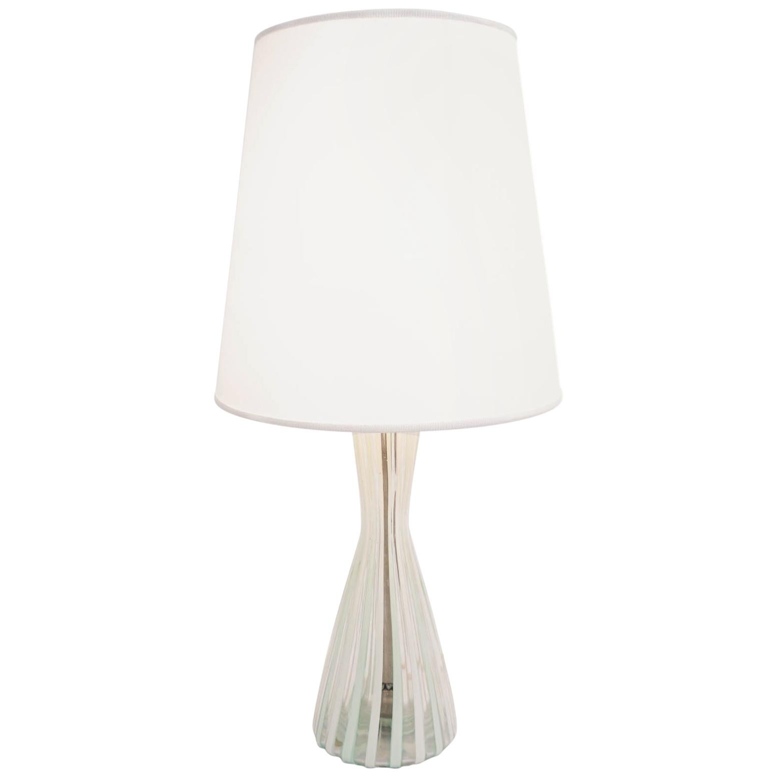Venini Striped Celadon Glass 1956 Rare Table Lamp For Sale