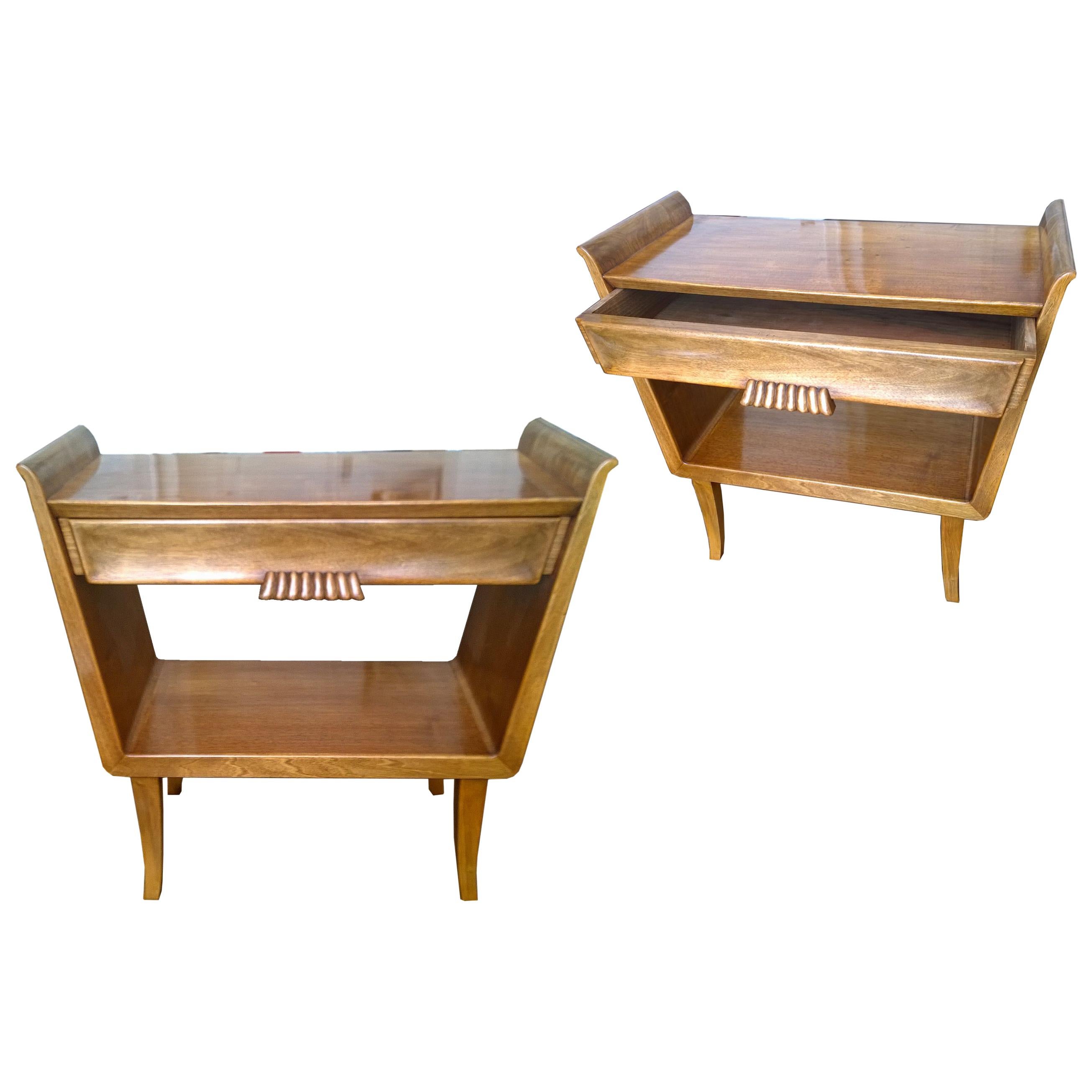 Pair of Italian Mid-Century Modern Fruit Wood Bedside Tables or Cabinets, 1960s
