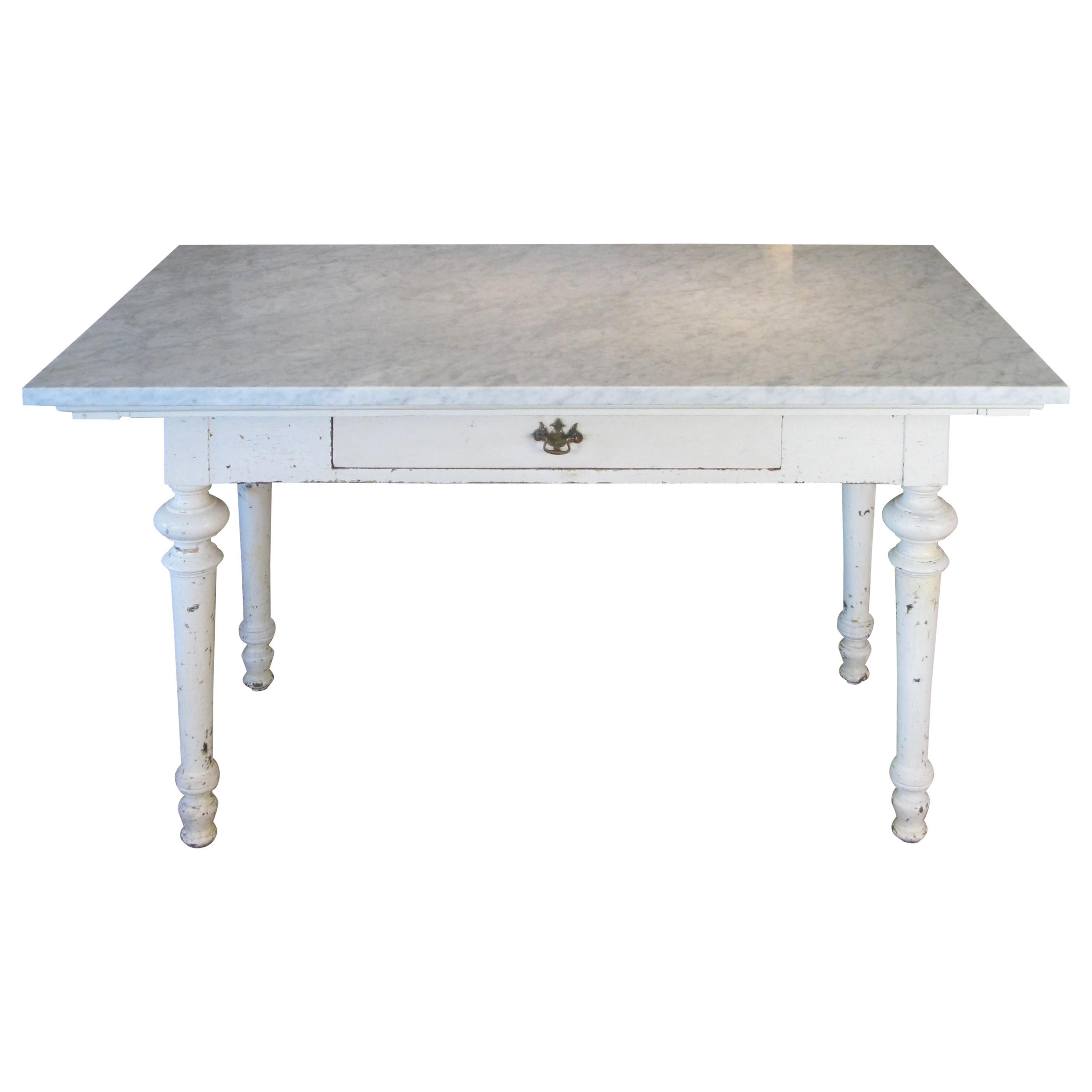 Antique 19th Century Refectory Table with Venatino Marble Top